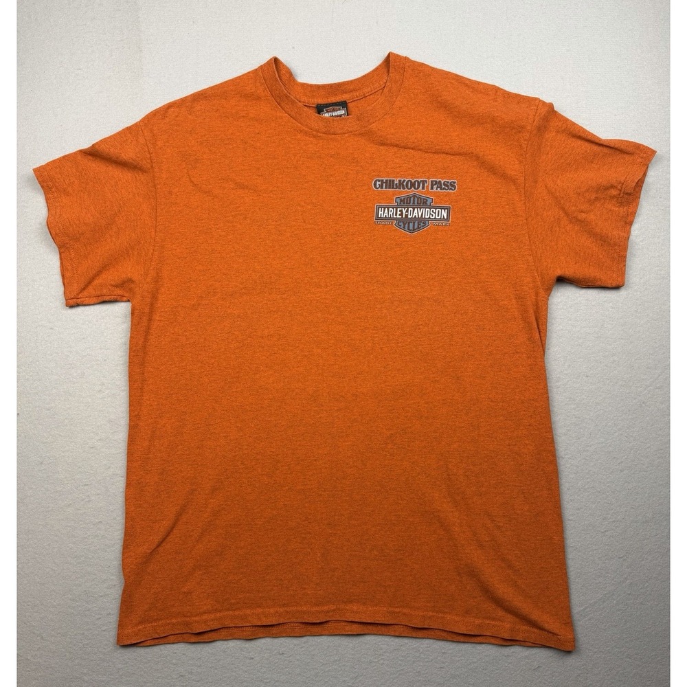 Harley Davidson Shirt L Orange Alaska Chilkoot Skagway Motorcycle Biker HD
